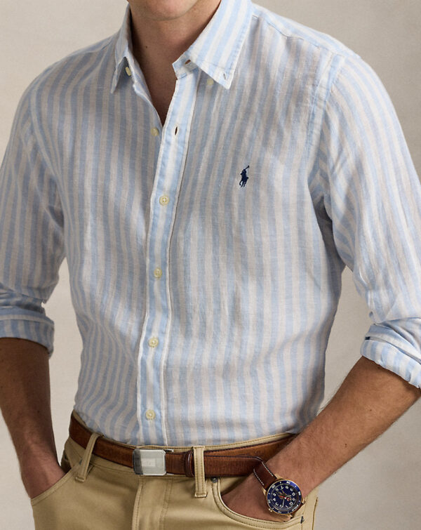 Camisa de linho listrada com ajuste personalizado - Image 4