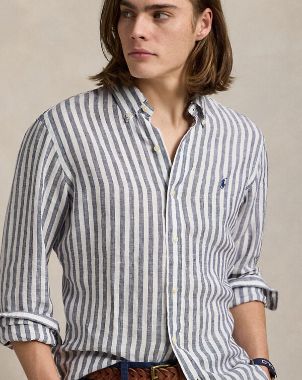 Camisa de linho listrada com ajuste personalizado - Image 4