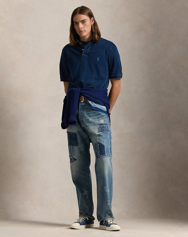 Classic Fit Indigo Mesh Polo Shirt - Image 2