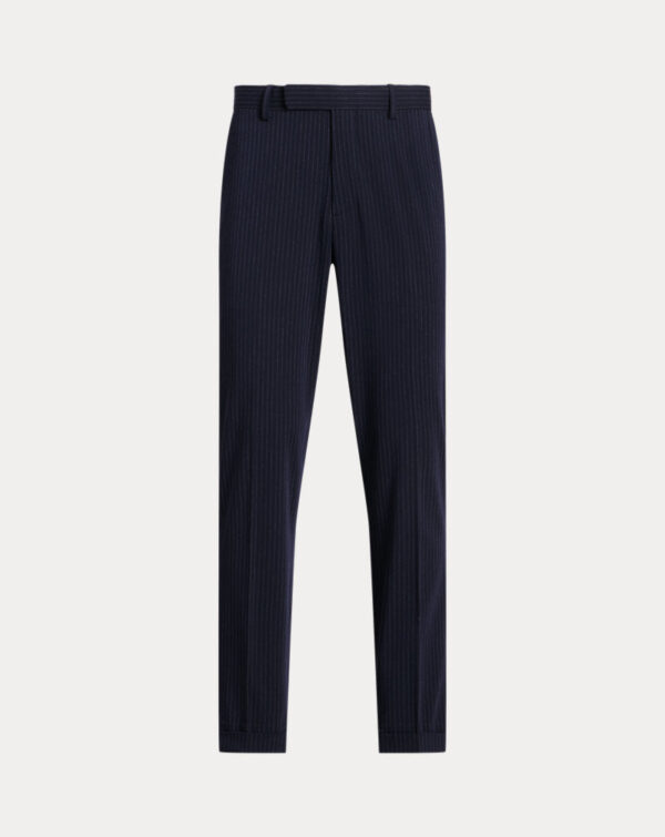 Calça de terno listrada de sarja de desempenho